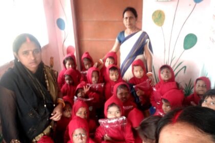 Sweaters were distributed among 36 children at Shiladih Muslim Tola Anganwadi Centre
