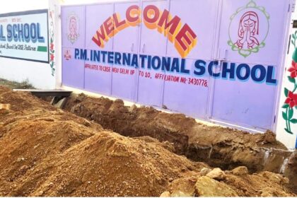 A complaint was lodged with the CO and the police station regarding the cutting of the trench of the main gate and road of PM International School with a JCB machine