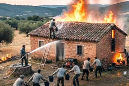 A fire broke out in a thatched house in Buchai village causing damage to property worth thousands of rupees