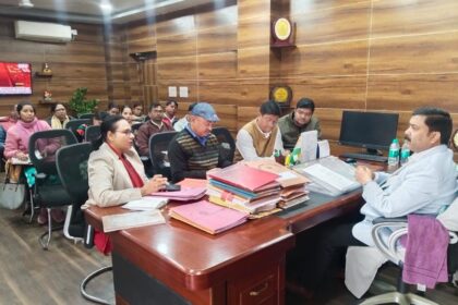 A review meeting was held to ensure electrification drinking water toilets and rainwater harvesting arrangements in Anganwadi centres