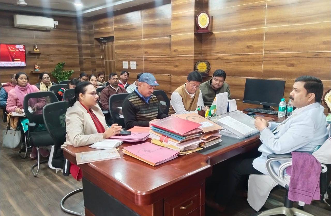 A review meeting was held to ensure electrification drinking water toilets and rainwater harvesting arrangements in Anganwadi centres