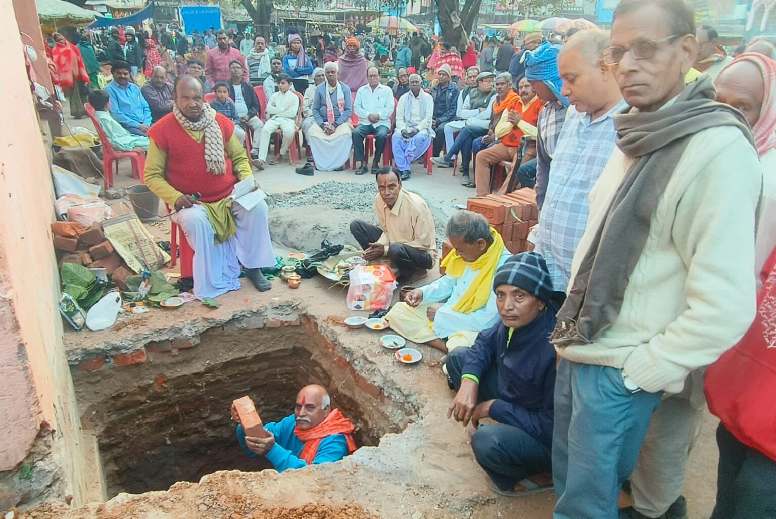 Bhoomi Pujan for the construction of a new Chaiti Durga Temple in Barkagaon Daily Market