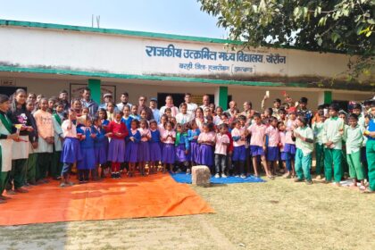 Distribution of school kits to 150 students at Government Upgraded Middle School Khairaun