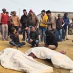 Father and son die in a road accident family protests by placing bodies at ONGC gate