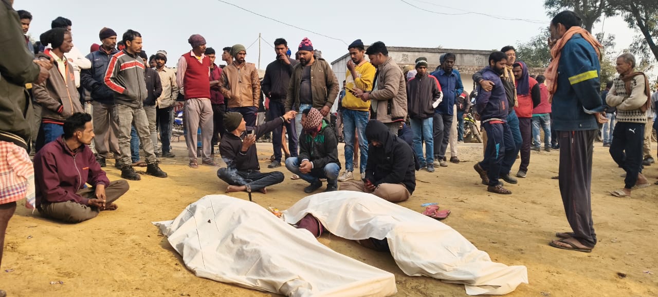Father and son die in a road accident family protests by placing bodies at ONGC gate