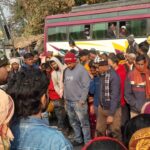 Horrific road accident on Dumka Bhagalpur main road Motorcyclist seriously injured