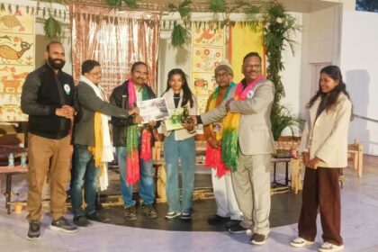 Lalan Yadav a teacher at DAV Public School Barhi received a special award for his book Folk Art of Hazaribagh