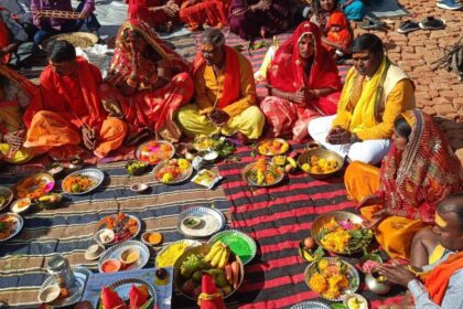 Shri Shri 1008 Shatchandi Mahayagya started with the installation of the village goddess and the ground breaking ceremony and flag hoisting